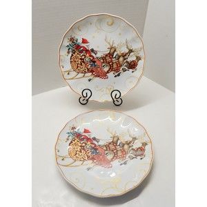 Williams Sonoma Twas The Night Before Xmas Dinner Plates Santa His Sled 2 PC